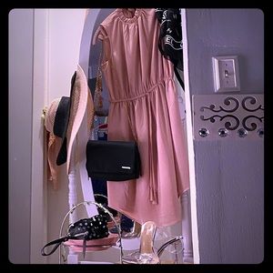 Mauve crepe dress with tassel belt
